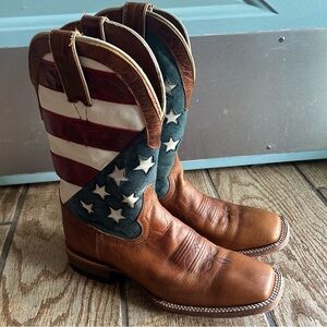 Shyanne Magnolia Western Leather Boots Broad Square Toe American Flag Womens 7.5